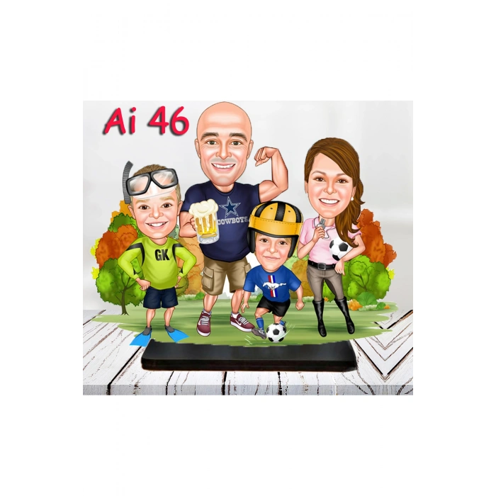 Kişiye Özel Ahşap Biblo - Aile Karikatür Biblo - 4 Kişilik Aile Biblo 17