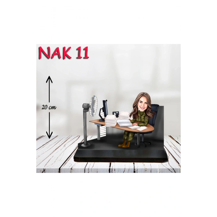 Kişiye Özel Ahşap Biblo - Kadın Asker Karikatür Biblo 11