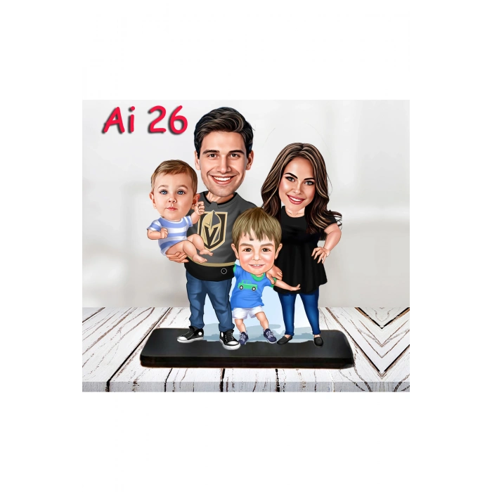 Kişiye Özel Ahşap Biblo - Aile Karikatür Biblo - 4 Kişilik Aile Biblo 9