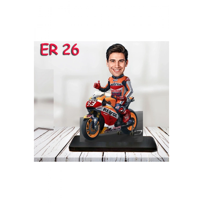 Kişiye Özel Ahşap Biblo - Motor Kullanan Erkek Karikatür Biblo 11