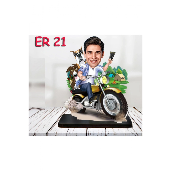 Kişiye Özel Ahşap Biblo - Motor Kullanan Erkek Karikatür Biblo 6