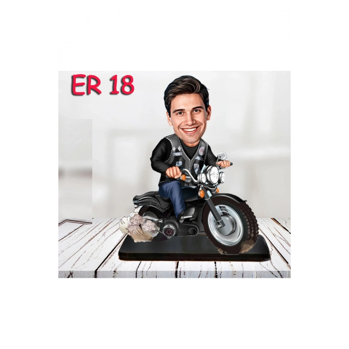 Kişiye Özel Ahşap Biblo - Motor Kullanan Erkek Karikatür Biblo 3