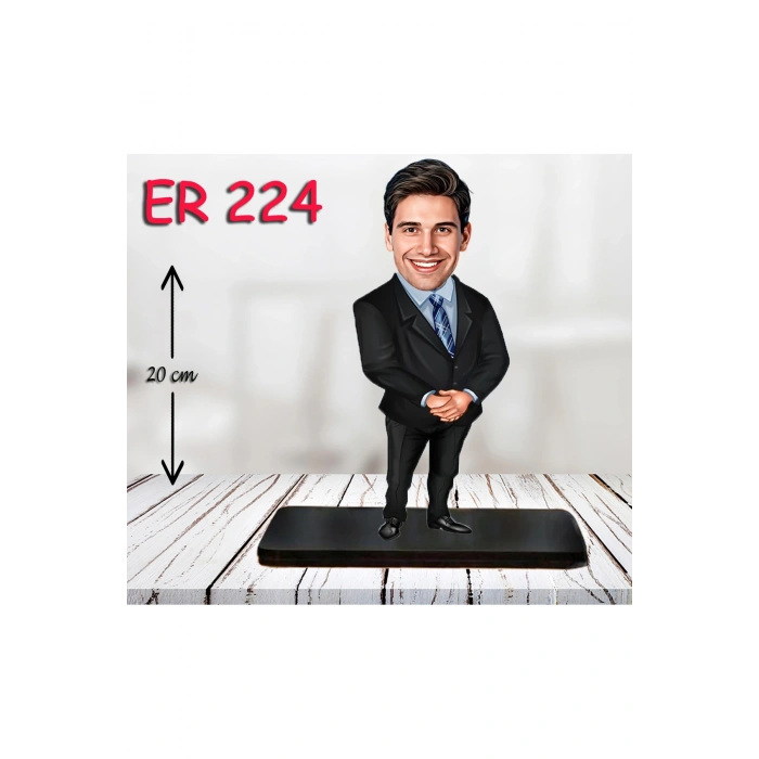 Kişiye Özel Ahşap Biblo - Takım Elbiseli Erkek Karikatür Biblo 14