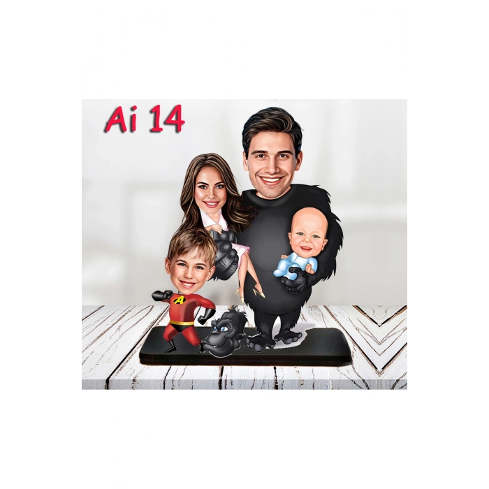 Kişiye Özel Ahşap Biblo - Aile Karikatür Biblo - 5 Kişilik Aile Biblo 2