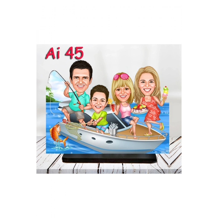 Kişiye Özel Ahşap Biblo - Aile Karikatür Biblo - 4 Kişilik Aile Biblo 16