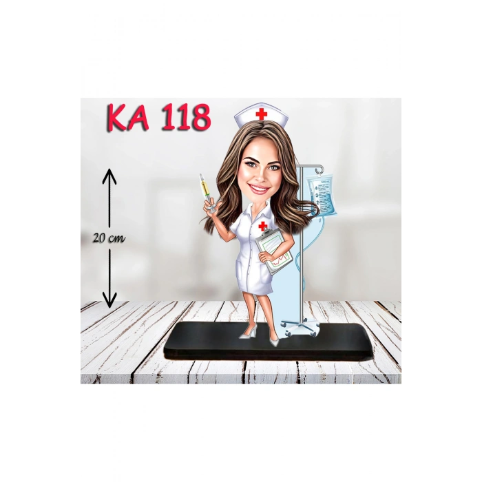 Kişiye Özel Ahşap Biblo - Sağlıkçı Kadın Karikatür Biblo - Doktor Biblo 10