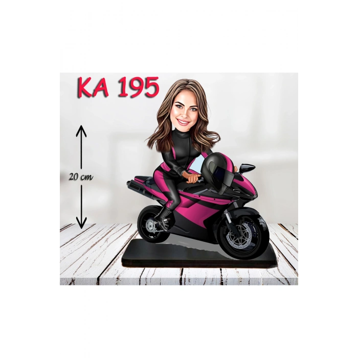 Kişiye Özel Ahşap Biblo - Motor Kullanan Kadın Karikatür Biblo 2