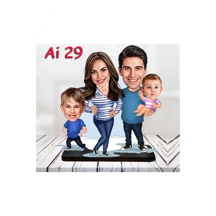 Kişiye Özel Ahşap Biblo - Aile Karikatür Biblo - 4 Kişilik Aile Biblo 12