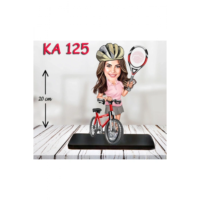 Kişiye Özel Ahşap Biblo - Bisiklet Kullanan Kadın Karikatür Biblo