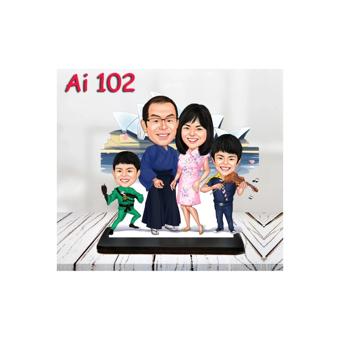 Kişiye Özel Ahşap Biblo - Aile Karikatür Biblo - 4 Kişilik Aile Biblo 44