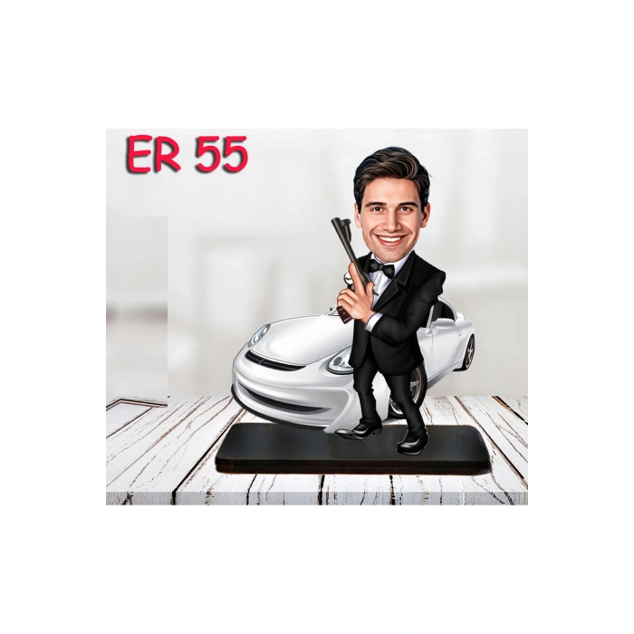 Kişiye Özel Ahşap Biblo - Araba Kullanan Erkek Karikatür Biblo 22