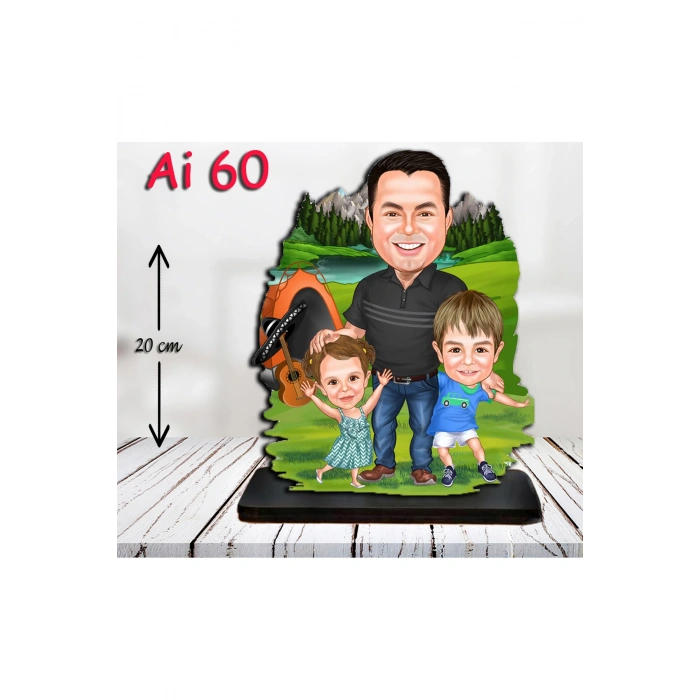 Kişiye Özel Ahşap Biblo - Aile Karikatür Biblo - 3 Kişilik Aile Biblo 16