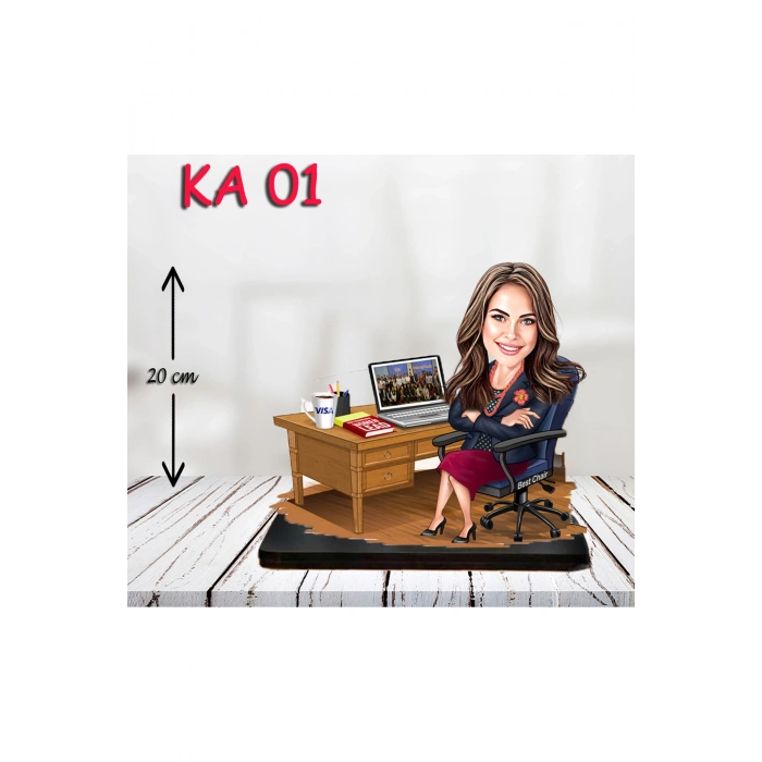 Kişiye Özel Ahşap Biblo - Masa Başı Karikatür Biblo - Kadın Biblo