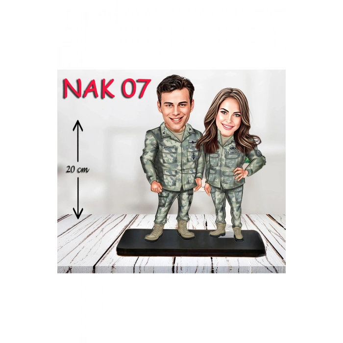 Kişiye Özel Ahşap Biblo - Kadın Asker Karikatür Biblo 7