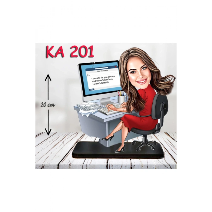 Kişiye Özel Ahşap Biblo - Masa Başı Karikatür Biblo - Kadın Biblo 15