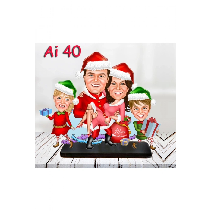 Kişiye Özel Ahşap Biblo - Aile Karikatür Biblo - 4 Kişilik Aile Biblo 13