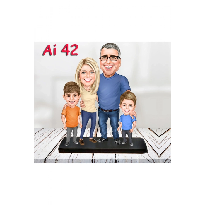 Kişiye Özel Ahşap Biblo - Aile Karikatür Biblo - 4 Kişilik Aile Biblo 14