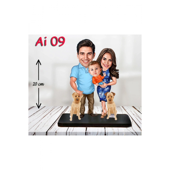 Kişiye Özel Ahşap Biblo - Aile Karikatür Biblo - 3 Kişilik Aile Biblo 6