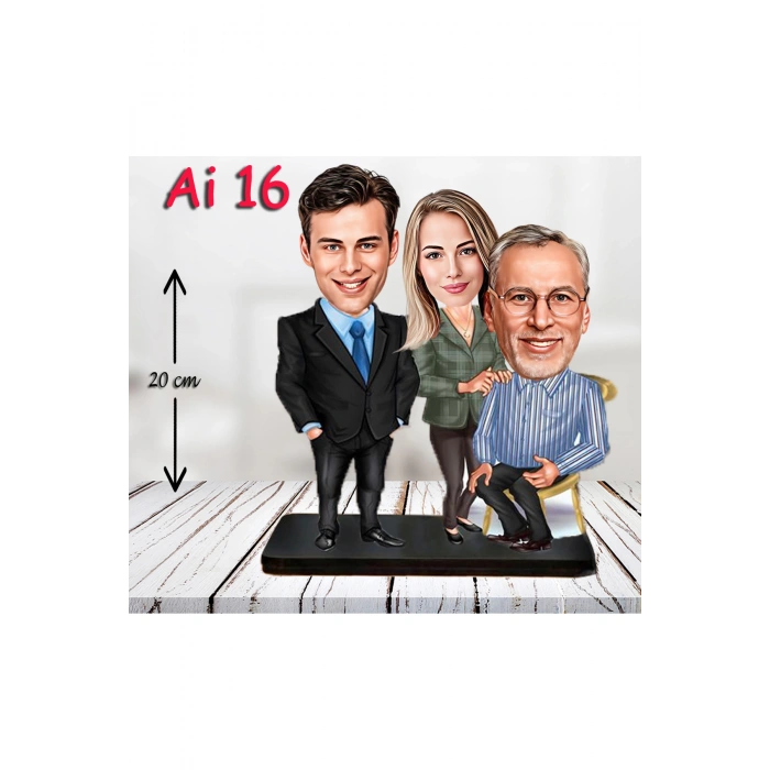 Kişiye Özel Ahşap Biblo - Aile Karikatür Biblo - 3 Kişilik Aile Biblo 6