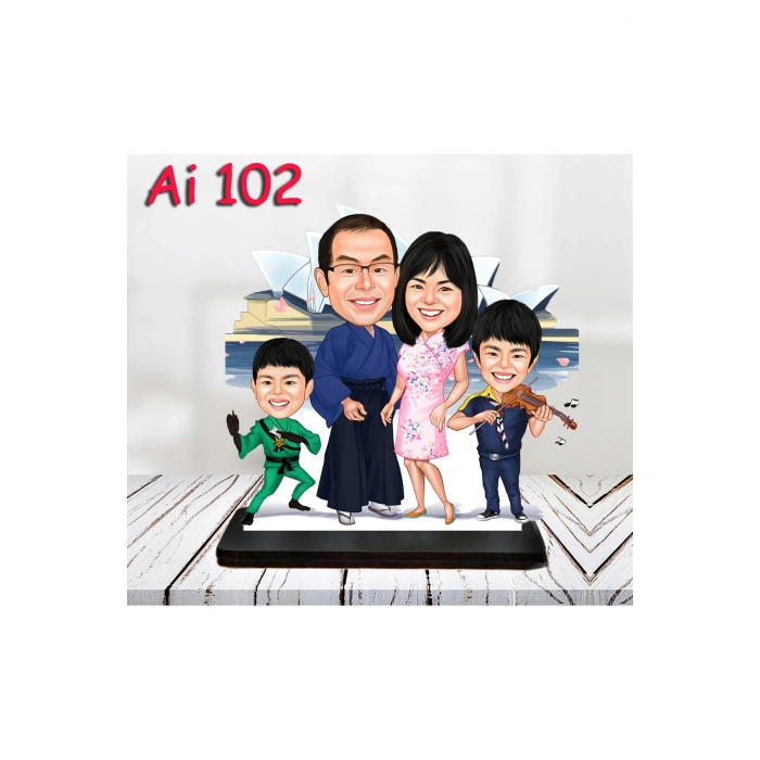 Kişiye Özel Ahşap Biblo - Aile Karikatür Biblo - 4 Kişilik Aile Biblo 23