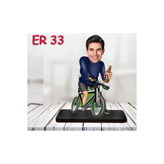 Kişiye Özel Ahşap Biblo - Bisiklet Kullanan Erkek Karikatür Biblo 3