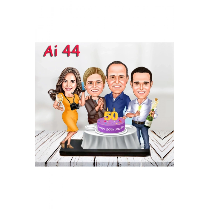 Kişiye Özel Ahşap Biblo - Aile Karikatür Biblo - 4 Kişilik Aile Biblo 15