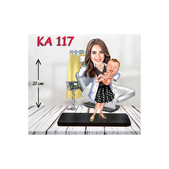 Kişiye Özel Ahşap Biblo - Sağlıkçı Kadın Karikatür Biblo - Doktor Biblo 9