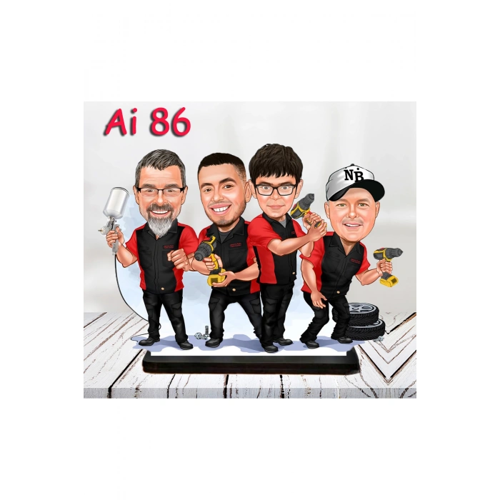 Kişiye Özel Ahşap Biblo - Aile Karikatür Biblo - 4 Kişilik Aile Biblo 39