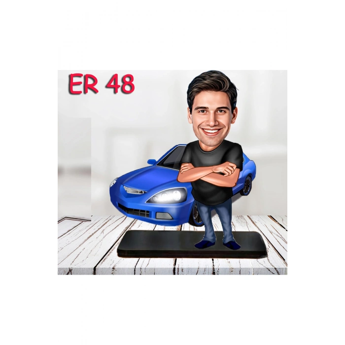 Kişiye Özel Ahşap Biblo - Araba Kullanan Erkek Karikatür Biblo 15