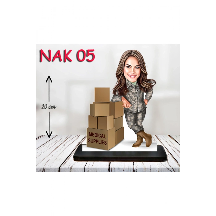 Kişiye Özel Ahşap Biblo - Kadın Asker Karikatür Biblo 5