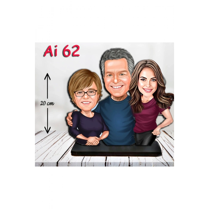 Kişiye Özel Ahşap Biblo - Aile Karikatür Biblo - 3 Kişilik Aile Biblo 18
