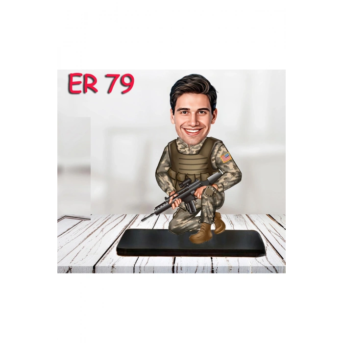 Kişiye Özel Ahşap Biblo - Erkek Asker Karikatür Biblo 4