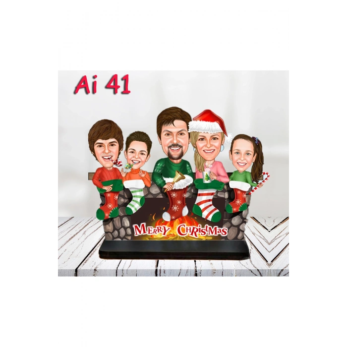 Kişiye Özel Ahşap Biblo - Aile Karikatür Biblo - 5 Kişilik Aile Biblo 6