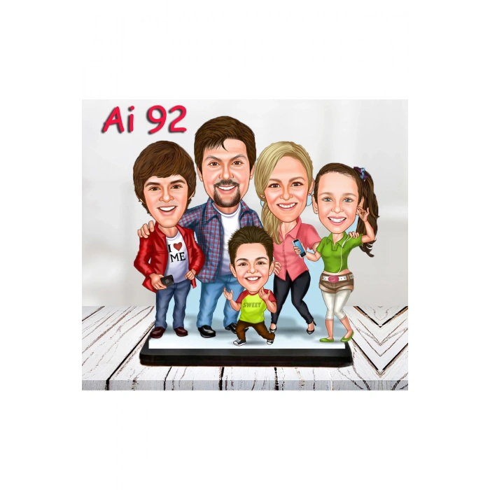 Kişiye Özel Ahşap Biblo - Aile Karikatür Biblo - 5 Kişilik Aile Biblo 14