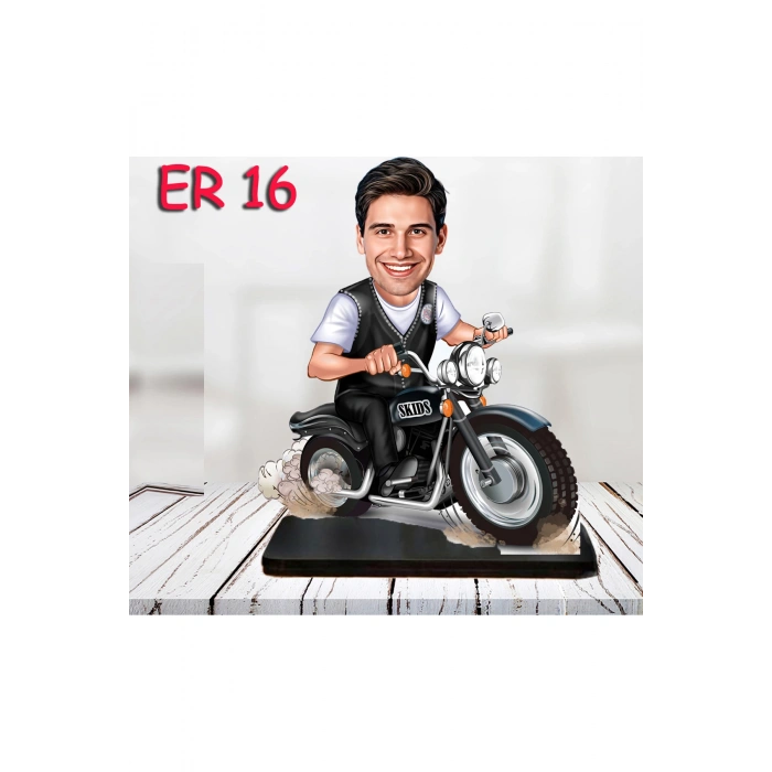 Kişiye Özel Ahşap Biblo - Motor Kullanan Erkek Karikatür Biblo