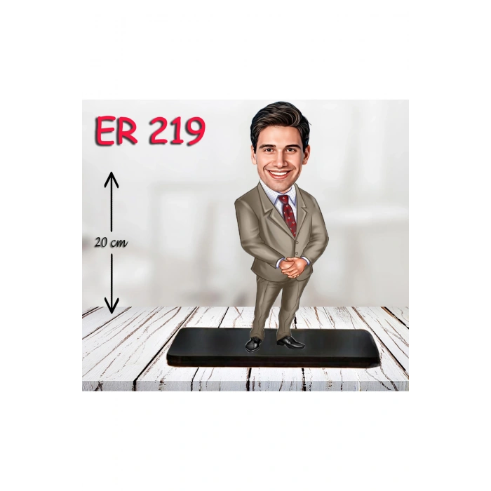 Kişiye Özel Ahşap Biblo - Takım Elbiseli Erkek Karikatür Biblo 9