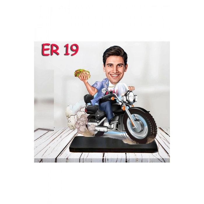 Kişiye Özel Ahşap Biblo - Motor Kullanan Erkek Karikatür Biblo 4