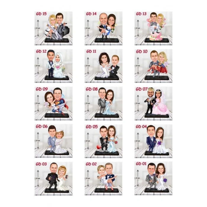 Karikatür Düğün Mağnet - Kişiye Özel Magnet - Karikatür Magnet ( 20 Adet )