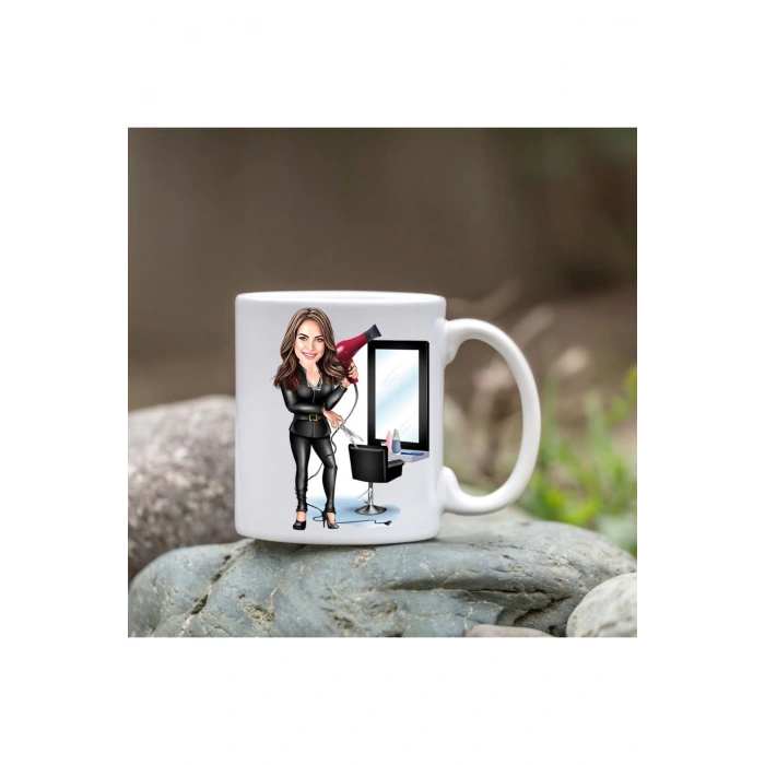 Kişiye Özel Bardak - Karikatür Bardak - Kadın Kuaför Bardağı