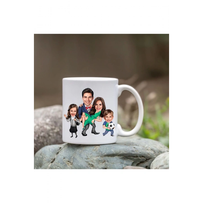 Kişiye Özel Bardak - Karikatür Bardak - 4 Kişi Aile Bardağı