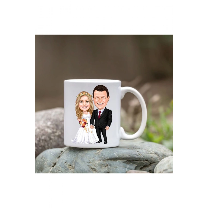 Kişiye Özel Bardak - Karikatür Bardak - Gelin Damat Bardağı