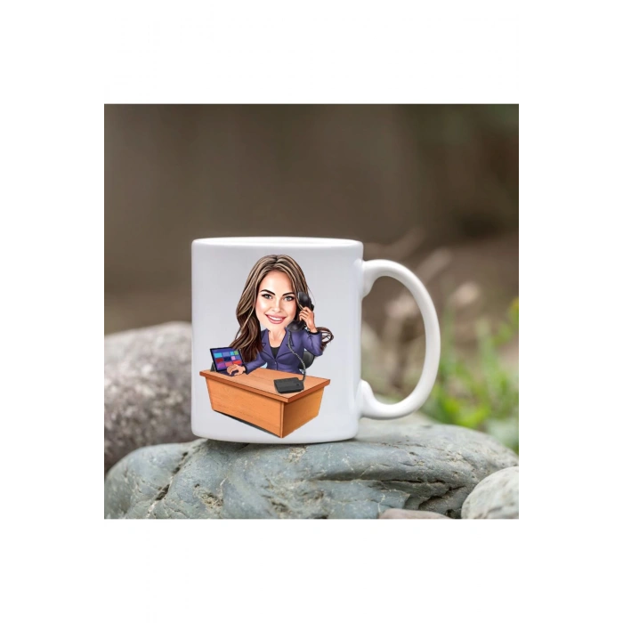 Kişiye Özel Bardak - Karikatür Bardak - Kadın Masa Başı Bardağı