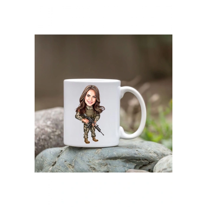 Kişiye Özel Bardak - Karikatür Bardak - Kadın Asker Bardak