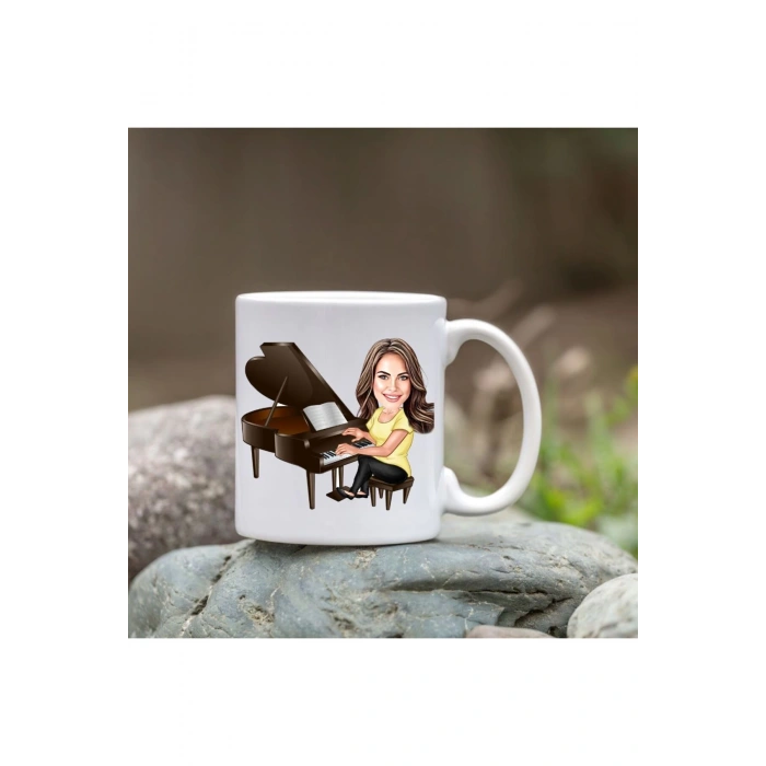 Kişiye Özel Bardak - Karikatür Bardak - Müzisyen Kadın Bardağı