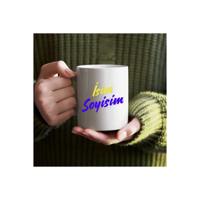 Kişiye Özel Sarı Lacivert  İsim Yazılı Bardak - İsimli Bardak