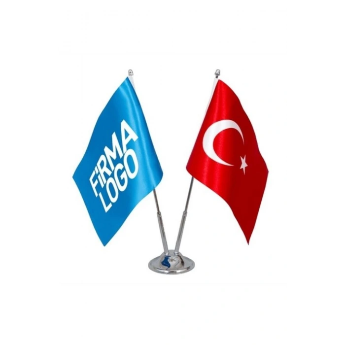 Kişiye Özel Masa Bayrağı - Firmaya Özel Çift Direkli Logolu Masa Üstü Bayrak