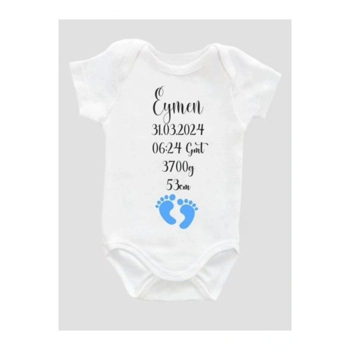 Kişiye Özel Bebek Zıbın - Kısa Kol Beyaz Bebek Zıbın - İsimli Zıbın