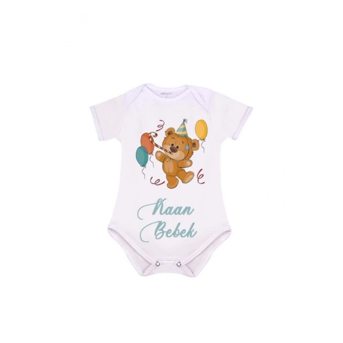 Kişiye Özel Bebek Zıbın - Kısa Kol Beyaz Bebek Zıbın - İsimli Zıbın