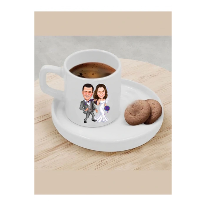 Kişiye Özel Türk Kahvesi Fincanı Karikatür Gelin Damat Fincanı