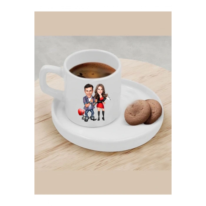 Kişiye Özel Türk Kahvesi Fincanı Karikatür Sevgili Fincanı 3